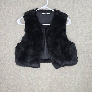 Papaya Women Faux Fur Black Vest Medium Polyester Lined Cropped Sleeveless Layer